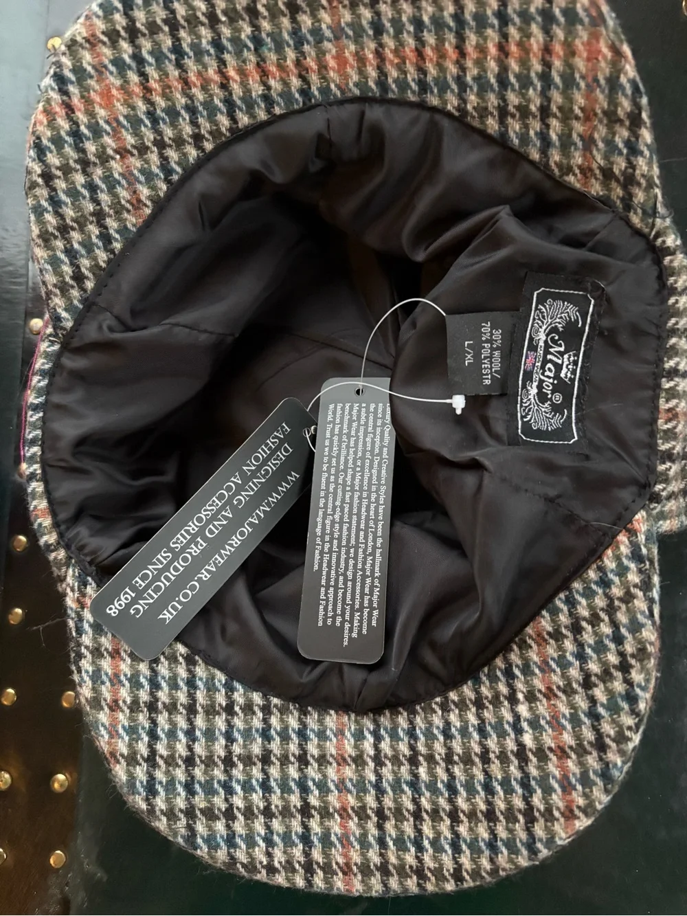 Plaid Newsboy Cap with Black Ribbon Accent